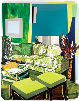 Mickalene Thomas: Interior: Green and White Couch