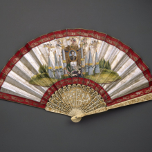 
                           
                           Unknown artist. Fan, 1822–31. Ivory sticks and painted paper mount, open: 121⁄2 x 23 in. (31.8 × 58.4 cm). Brooklyn Museum, Gift of Millicent V. Hearst, 62.184.47
                           
                           