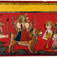 <p>Indian. <i>The Goddess Matangi</i>, circa 1760. Opaque watercolor, gold, and silver on paper, 11<sup>1</sup>⁄<sub>4</sub> x 16<sup>1</sup>⁄<sub>4</sub> in. (28.6 × 41.9 cm). Brooklyn Museum, Anonymous gift, 84.201.9. Photo: Brooklyn Museum</p>
