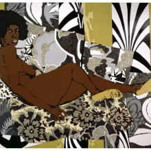 <p><em>A Little Taste Outside of Love</em>, 2007. Mickalene Thomas (American, born 1971). Acrylic, enamel, and rhinestones on wood panel, 108 × 144 in. (274.3 × 365.8 cm). Brooklyn Museum; Gift of Giulia Borghese and Designated Purchase Fund, 2008.7a‒c. (Photo: Brooklyn Museum)</p>