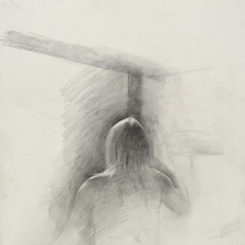 <p>Jeremy Day (American, born 1976). <em>Untitled (Seated pose, back view)</em>, from <em>Iggy Pop Life Class by Jeremy Deller</em>, 2016. Graphite pencil on paper, 22 x 15 in. (55.9 x 38.1 cm). Brooklyn Museum Collection, TL2016.8.1i. (Photo: Sarah DeSantis, Brooklyn Museum)</p>