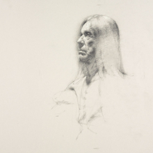 <p>Tobias Hall (American, born 1981). <em>Untitled (Seated pose, detail of face)</em>, from <em>Iggy Pop Life Class by Jeremy Deller</em>, 2016. Graphite pencil with touches of white chalk on paper, 19<sup>7</sup>/<sub>8</sub> x 25<sup>1</sup>/<sub>2</sub> in. (50.5 x 64.8 cm). Brooklyn Museum Collection, TL2016.8.6c. (Photo: Sarah DeSantis, Brooklyn Museum)</p>