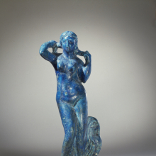 <p><em>Statuette of Aphrodite Anadyomene</em>. Possibly from Thebtynis, Egypt; Ptolemaic Period, late 2nd century B.C.E. Faience, height: 14<sup>3</sup>/<sub>16</sub> in. (36 cm); diameter: 4<sup>1</sup>/<sub>4</sub> in. (10.8 cm). Brooklyn Museum; Charles Edwin Wilbour Fund, 44.7. (Photo: Brooklyn Museum)</p>