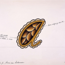 <p>Judy Chicago (American, born 1939). <em>Illuminated Capital Letter for Anna van Schurman</em> from <em>The Dinner Party</em>, 1977. Ink, gouache, and Prismacolor on paper, 7<sup>5</sup>/<sub>16</sub> x 11<sup>1</sup>/<sub>2</sub> in. (142.2 x 76.2 cm). Courtesy the artist. © 2017 Judy Chicago / Artists Rights Society (ARS), New York. (Photo © Donald Woodman)</p>