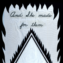 <p>Judy Chicago (American, born 1939). <em>Cartoon for Entryway Banner #2—And She Made for Them a Sign to See</em> from <em>The Dinner Party</em>, 1978. Acrylic on paper, 38 x 60 in. (96.5 x 152.4 cm). Courtesy the artist and Salon 94, New York. © 2017 Judy Chicago / Artists Rights Society (ARS), New York</p>