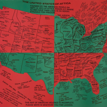<p>Faith Ringgold (American, born 1930). <em>United States of Attica</em>, 1972. Offset lithograph on paper, 21<sup>3</sup>/<sub>4</sub> x 27<sup>1</sup>/<sub>2</sub> in. (55.2 x 69.9 cm). © 2018 Courtesy ACA Galleries, New York. © 2018 Faith Ringgold, member Artists Rights Society (ARS), New York</p>