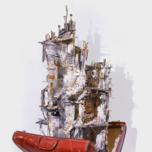 <p>Mohamad Hafez (born Damascus, Syria, 1984). <em>Baggage Series #4</em>, 2016. Mixed media (plaster, paint, antique suitcase, found objects), 30 x 30 x 48 in. (76.2 x 76.2 x 121.9 cm). Courtesy of the artist. (Photo: Maher Mahmoud Photography)</p>