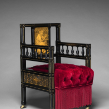 <p>Kimbel and Cabus (New York, 1863–82). Chair, circa 1875. Ebonized cherry, gilding, paper, modern textile, 35 × 20<sup>1</sup>/<sub>4</sub> × 24<sup>1</sup>/<sub>2</sub> in. (88.9 × 51.43 × 62.2 cm). Metropolitan Museum of Art, New York; Promised Gift of Barrie A. and Deedee Wigmore, L.2019.66.30. © The Metropolitan Museum of Art. (Photo: Art Resource, NY)</p>