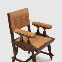 <p>Kimbel and Cabus (New York, 1863–82). Armchair, circa 1875. American black walnut, leather, 35<sup>5</sup>/<sub>8</sub> × 23 × 23<sup>3</sup>/<sub>4</sub> in. (90.5 × 58.4 × 60.3 cm). Collection of Andrew VanStyn. (Photo: Mitro Hood)</p>