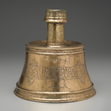 <p>Candlestick, Egypt or Syria, Mamluk period, 14th century. Copper alloy; punched, engraved; inlaid with silver; h. 11 × 11 3/4 in. (27.9 × 29.8 cm). Brooklyn Museum, Gift of the Ernest Erickson Foundation, Inc., 86.227.197. (Photo: Brooklyn Museum)</p>