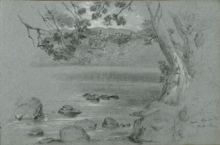 
                           
                           George Henry Hall (American, 1825–1913). Lake Nemi, Italy (April 24, 1852), from sketchbook of Italian and other subjects, 1852–93. Graphite and wash on paper. Brooklyn Museum, Gift of Jennie Brownscombe, 16.758.1
                           
                           