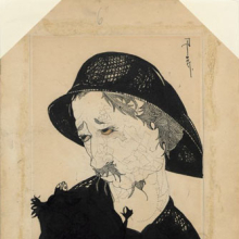 <p><i>Man with moustache, fisherman’s hat, looking left</i>, for “On Going Fishing,” <i>New York Morning Telegraph Sunday Magazine</i>, July 29, 1917. Ink on paper. Djuna Barnes Papers, Special Collections, University of Maryland Libraries</p>