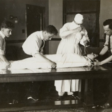 <p><i>Djuna Barnes, being forcibly fed</i>, August 16, 1914. Photograph, 8<sup>1</sup>⁄<sub>2</sub> x 10<sup>7</sup>⁄<sub>8</sub> in. (21.6 × 27.6 cm). Djuna Barnes Papers, Special Collections, University of Maryland Libraries</p>