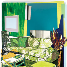 <p>Mickalene Thomas (American, b. 1971). <i>Interior: Green and White Couch</i>, 2012. Rhinestones, acrylic, oil, and enamel on wood panel. Collection of Miyoung Lee and Neil Simpkins, New York</p>