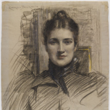 
                           
                           J. Carroll Beckwith (American, 1852–1917). Portrait of Minnie Clark, 1890s. Charcoal and pastel on blue fibered laid paper, 223⁄8 x 181⁄4 in. (56.8 × 46.4 cm). Brooklyn Museum, Gift of J. Carroll Beckwith, 17.127
                           
                           