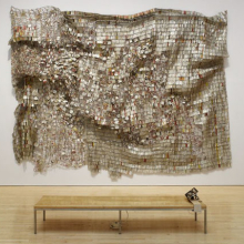<p>El Anatsui (Ghanaian, b. 1944). <i>Ozone Layer</i>, 2010. Aluminum and copper wire, 165<sup>3</sup>⁄<sub>8</sub> x 212<sup>5</sup>⁄<sub>8</sub> in. (420.1 × 540.1 cm). Courtesy of the artist and Jack Shainman Gallery, New York. Brooklyn Museum photograph</p>