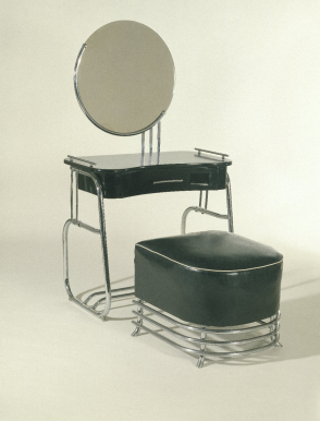Vanity with Mirror and Stool: Kem Weber