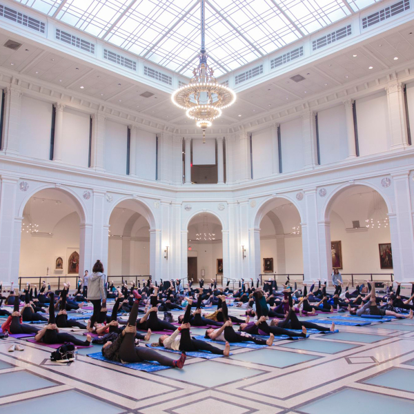 Visitors at Art & Yoga with adidas in our Beaux-Arts Court