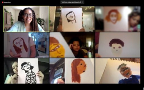 Students show their artwork in Virtual Summer Camp, 2020
