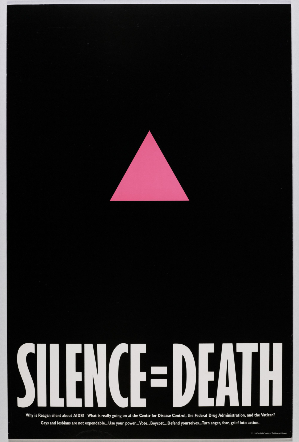 SILENCE=DEATH Project (Avram Finkelstein, Brian Howard, Oliver Johnston, Charles Kreloff, Chris Li): SILENCE=DEATH, 1987. Used by permission of ACT-UP, The AIDS Coalition To Unleash Power