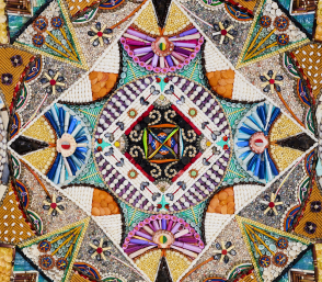 Duke Riley (American, born 1972). I’m Delicious, Come On Get Your Money’s Worth (detail), 2020. Found plastic trash, mahogany. Courtesy of the artist. © Duke Riley. (Photo: Robert Bredvad)
