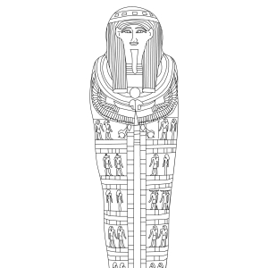 Black and white coloring-book version of Cartonnage of Nespanetjerenpare