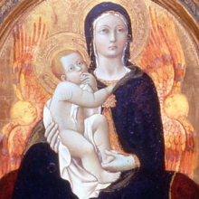 <p>Sano di Pietro (Italian, Sienese, 1405–1481). <i>Madonna of Humility</i>, early 1440s. Tempera and gold on panel with engaged frame. Brooklyn Museum, Gift of Mary Babbott Ladd, Lydia Babbott Stokes, and Frank L. Babbott, Jr., in memory of their father, Frank L. Babbott, 34.840</p>