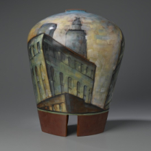 <p>Lidya Buzio (American, born Uruguay, 1948). <i>“Roofscape” Vase</i>, 1987. Glazed earthenware. Brooklyn Museum, Purchased with funds given by Mrs. Carl L. Selden and the Caroline A. L. Pratt Fund, 1990.44</p>