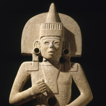
                          
                          Huastec artist. Life-Death Figure, 900–1250. Possibly found at the site of Chilitujú near San Vicente Tancuayalab, San Luis Potosí, Mexico. Sandstone, traces of pigment, 623⁄8 x 26 × 111⁄2 in. (158.4 × 66 × 29.2 cm). Brooklyn Museum, Frank Sherman Benson Fund and the Henry L. Batterman Fund, 37.2897PA
                          
                          