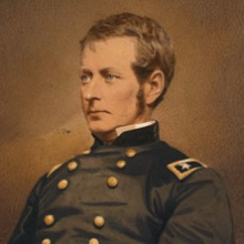 <p>Mathew B. Brady (American, 1823–1896). <em>Major-General Joseph Hooker</em>, circa 1863. Salted paper print, hand colored, 15<sup>15</sup>⁄<sub>16</sub> x 13<sup>1</sup>⁄<sub>8</sub> in. (40.5 × 33.3 cm). The Museum of Fine Arts, Houston, museum purchase with funds provided by the S. I. Morris Photography Endowment</p>