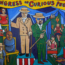 <p>Marie Roberts (American, born 1954). <em>A Congress of Curious Peoples</em>, 2005. Acrylic on unstretched canvas, 84 × 120 in. (213.4 × 304.8 cm). Collection of Liz and Marc Hartzman</p>