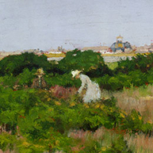 <p>William Merritt Chase (American, 1849–1916). <em>Landscape, near Coney Island</em>, circa 1886. Oil on panel, 8<sup>1</sup>⁄<sub>8</sub> x 12<sup>5</sup>⁄<sub>8</sub> in. (20.6 × 32 cm). The Hyde Collection, Glens Falls, New York; Gift of Mary H. Beeman to the Pruyn Family Collection, 1995.12.7</p>