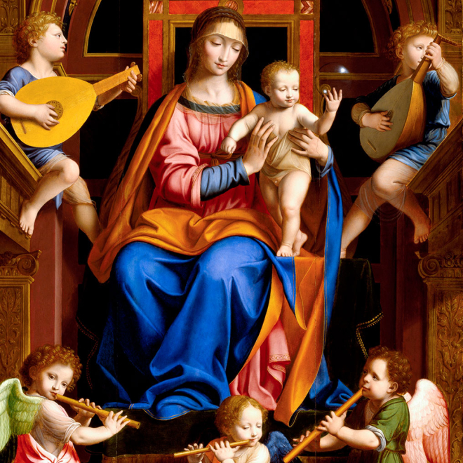 Workshop of Bernardino Luini: Madonna and Child Enthroned with Angels