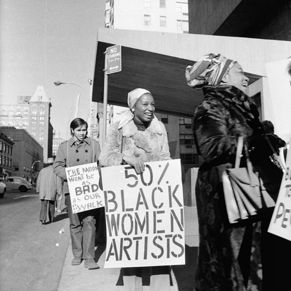 Jan van Raay: Faith Ringgold and Michelle Wallace at Art Workers Coalition Protest, Whitney Museum
