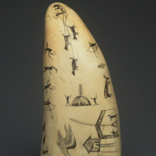 
                          
                          Alaska Native artist. Engraved Whale Tooth, late 19th century. Sperm whale tooth, black ash or graphite, oil, 61/2 × 3 × 2 in. (16.5 × 7.6 × 5.1 cm). Brooklyn Museum; Gift of Robert B. Woodward, 20.895. Creative Commons-BY. (Photo: Brooklyn Museum)
                          
                          