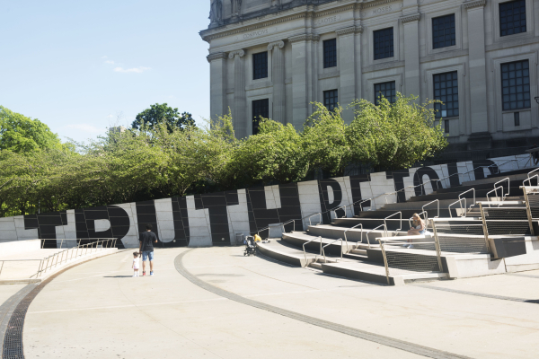 Nick Cave in collaboration with Bob Faust: Truth Be Told installed outdoors at the Brooklyn Museum