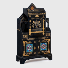 
                          
                          Kimbel and Cabus (New York, 1863–82). Cabinet-Secretary, circa 1875. Painted cherry, gilding, copper, brass, leather, earthenware, 60 × 35 × 14 in. (152.4 × 88.9 × 35.6 cm). Brooklyn Museum; Bequest of DeLancey Thorn Grant in memory of her mother, Louise Floyd-Jones Thorn, by exchange, 1991.126. (Photo: Gavin Ashworth)
                          
                          