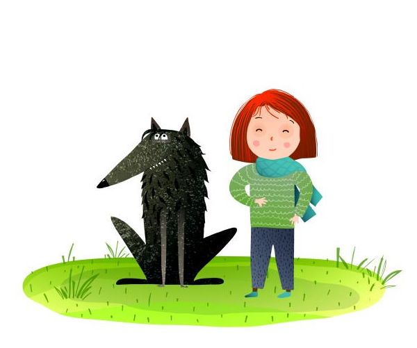 Painted cartoon-like characters: Petra and Wolfie