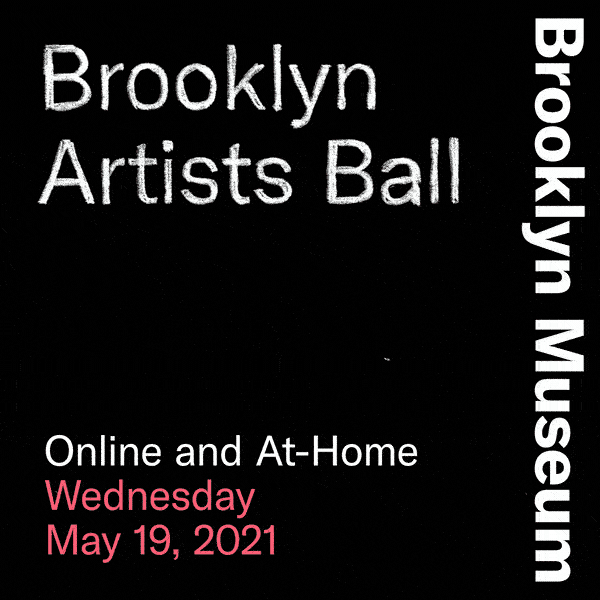 A KAWS figure in the background superimposed by text about the Brooklyn Artists Ball