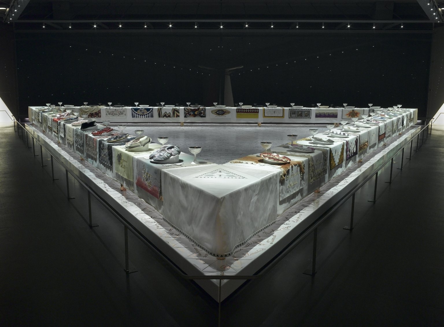 Judy Chicago (American, born 1939). The Dinner Party, 1974–79. Ceramic, porcelain, textile, 576 × 576 in. (1463 × 1463 cm). Brooklyn Museum, Gift of the Elizabeth A. Sackler Foundation, 2002.10. © Judy Chicago. (Photo: Donald Woodman)