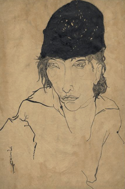 Djuna Barnes: Sketch of a woman with hat, looking right, for 
