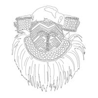 Black and white coloring-book version of a mask by a Kuba artist