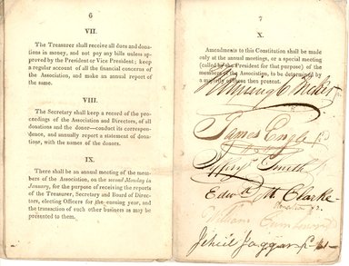 <em>"Constitution of the Apprentices' Library Association of the village of Brooklyn."</em>. Printed material. Brooklyn Museum. (AS36_B79_A2_1823_Apprentice_Constitution_p06-07.jpg