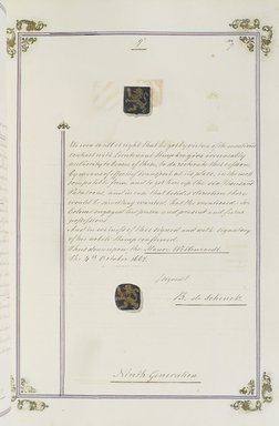 <em>"Ninth Generation. [Document signed by B. de Schenck.]"</em>, 2016. Printed material. Brooklyn Museum. (Photo: Brooklyn Museum, CS71_Sch26_D94_Schenck_p100c_PS4.jpg