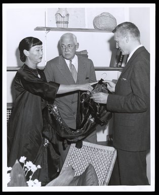 <em>"Anna May Wong, William G. Lord and Robert Riley at the opening of the Michelle Murphy Room, Edward C. Blum Design Laboratory, October 1956."</em>, 1956. Bw photographic print. Brooklyn Museum. (Photo: Publicity Photographers 169 Livingston St. Brooklyn, N.Y., CTX_DES_Visual_Mat_Murphy_Michelle_room_opening_01_SL1.jpg