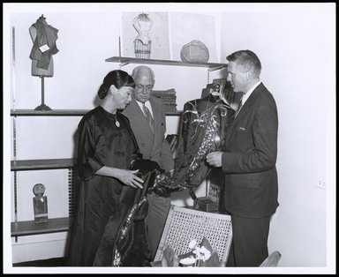 <em>"Anna May Wong, William G. Lord and Robert Riley at the opening of the Michelle Murphy Room, Edward C. Blum Design Laboratory, October 1956."</em>, 1956. Bw photographic print. Brooklyn Museum. (Photo: Publicity Photographers 169 Livingston St. Brooklyn, N.Y., CTX_DES_Visual_Mat_Murphy_Michelle_room_opening_02_SL1.jpg