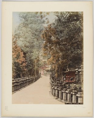 <em>"1277. Stone lanterns, Nara"</em>, 1890. Bw photographic print, hand tinted. Brooklyn Museum. (Photo: Brooklyn Museum, DS809_P561_no12a_PS4.jpg