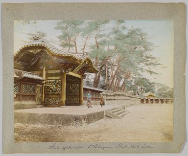 <em>"Annotated:  Gate of Temple 6th Shogun, Shiba Park, Tokio."</em>, 1890. Bw photographic print, sepia toned. Brooklyn Museum. (Photo: Brooklyn Museum, DS809_P56_vol1_no03a_PS4.jpg