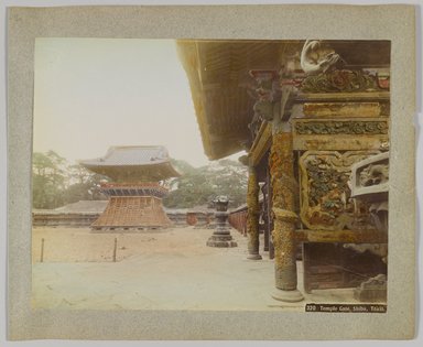 <em>"320. Temple gate, Shiba, Tokio."</em>, 1890. Bw photographic print, sepia toned. Brooklyn Museum. (Photo: Brooklyn Museum, DS809_P56_vol1_no08a_PS4.jpg