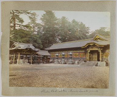 <em>"Annotated:  Shiba Park Tokio, inside temple grounds."</em>, 1890. Bw photographic print, sepia toned. Brooklyn Museum. (Photo: Brooklyn Museum, DS809_P56_vol1_no08b_PS4.jpg